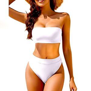 YACUN Women's High Waisted Bikini Swimsuit Strapless Bandeau NWT size S